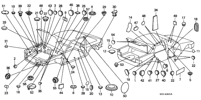 1989 Honda Accord  Cap, Floor Hole (24MM) Diagram for 72207SB2000