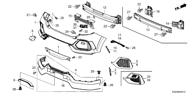 2018 Honda Civic Beam, RR. Bumper Diagram for 71530TGGA10ZZ