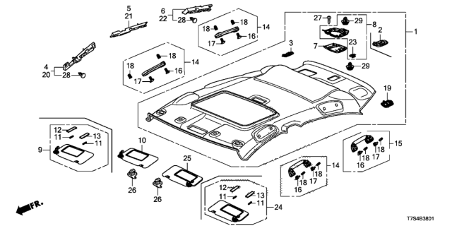 2019 Honda HR-V LINING ASSY., ROOF *NH882L* (SUNROOF) (PLATINUM GRAY) Diagram for 83200T7WA71ZA