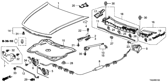 2009 Honda Accord Wire Assembly, Hood Diagram for 74130TA5A01