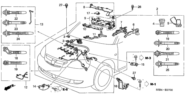 2003 Honda Civic Stay E, Engine Wire Harness Diagram for 32744PHM010