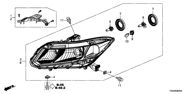 2012 Honda Civic Headlight Assembly, Driver Side Diagram for 33150TR2A01