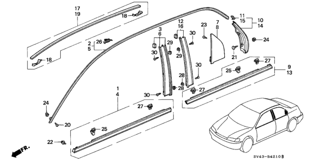 1995 Honda Accord Bracket, Roof Molding Diagram for 74308ST0003