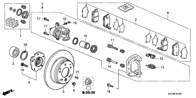 2012 Honda Ridgeline Caliper Sub-Assembly, Right Rear Diagram for 43018SJCA00