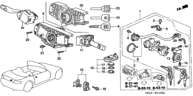 2001 Honda S2000  Cylinder Set, Key *NH167L* (GRAPHITE BLACK) Diagram for 06350S2AA01ZA