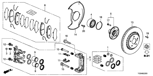2020 Honda Passport  Front Caliper Sub-Assembly Diagram for 45018TGSA00