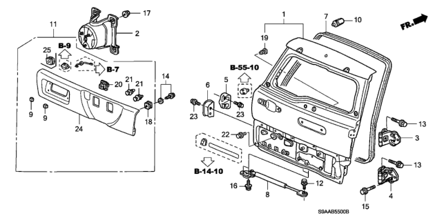 2006 Honda CR-V Clip, Tailgate Garnish Diagram for 90501S9A003