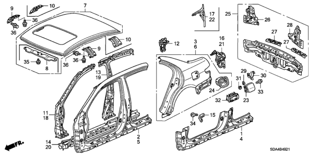 2003 Honda Accord Panel, RR. Diagram for 66100SDAA00ZZ