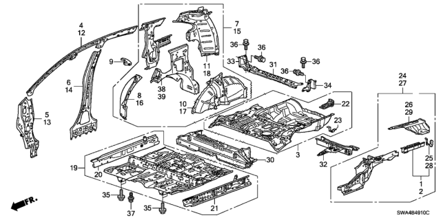 2009 Honda CR-V  Stiffener, L. RR. Frame (Upper) Diagram for 65673SWAA00ZZ