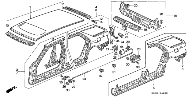 1992 Honda Accord  Panel Set, R. FR. (Outer) Diagram for 04635SM5A01ZZ