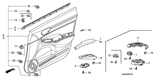 2008 Honda Civic  Sub-Switch Assembly, Power Window (Graphite Black) Diagram for 35760SNAA14ZA