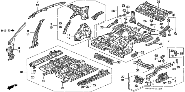 1997 Honda Accord  Frame R, RR. Diagram for 65610SV4305ZZ