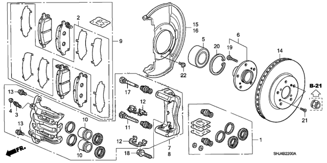 2005 Honda Odyssey  Set, Pad Front Diagram for 45022SHJ415