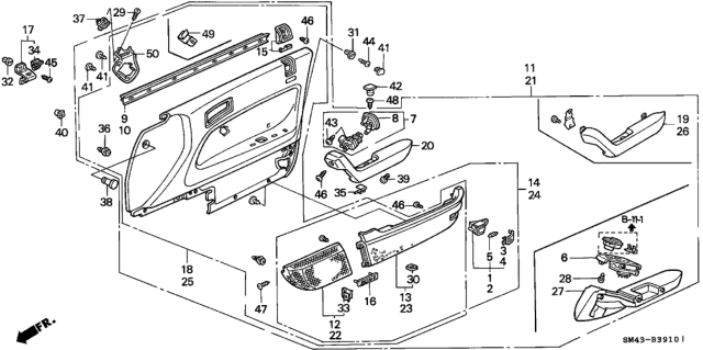 1990 Honda Accord Clip, Door Lining Diagram for 91560SL4003