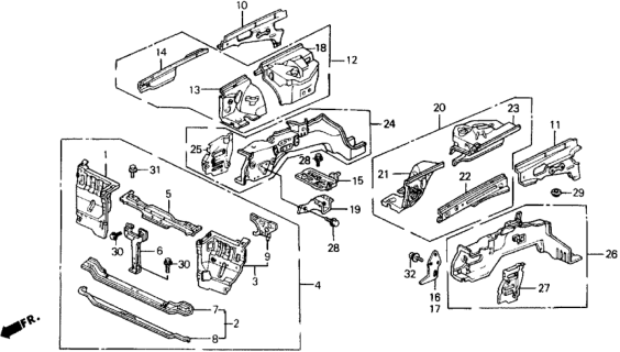 1988 Honda Prelude  Hook, Tie Down Diagram for 60637SF1A00