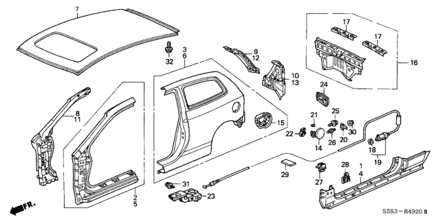 2005 Honda Civic  Outlet Assy., RR. Air Diagram for 75450S2K000