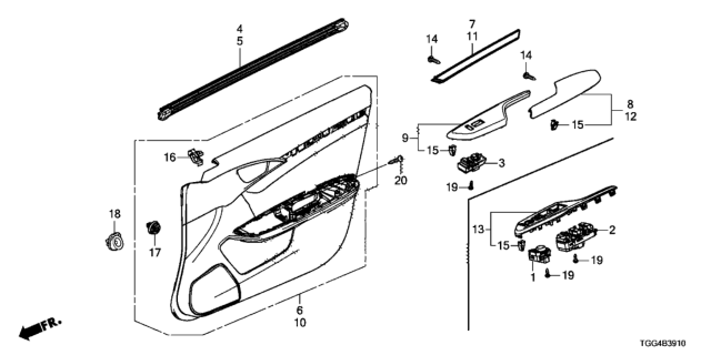 2018 Honda Civic  Panel Comp., L. FR. Power Window Switch (Master) *NH900L Diagram for 83597TGGA01ZA