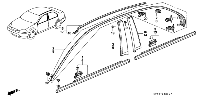 1996 Honda Civic  Molding Assy., L. FR. Door Diagram for 72450S04003