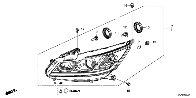 2017 Honda Accord  Headlight Assembly, Driver Side Diagram for 33150T2AA81