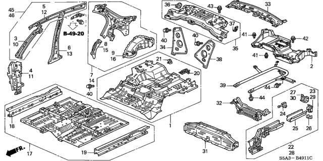 2002 Honda Civic  Panel, R. RR. Inside Diagram for 64300S5W300ZZ
