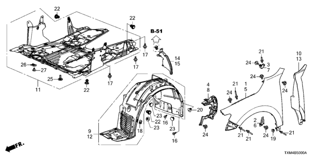 2021 Honda Insight  STAY L, FR. FENDER Diagram for 60266TXMA00ZZ