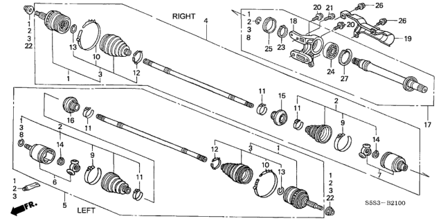 2002 Honda Civic Boot Set, Inboard Diagram for 44017S0A030