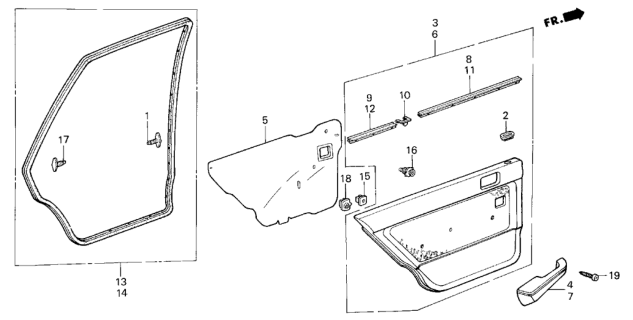 1985 Honda Civic  Weatherstrip, L. RR. Door Diagram for 76885SB4013