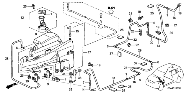2003 Honda CR-V Gasket Diagram for 76809S9A003