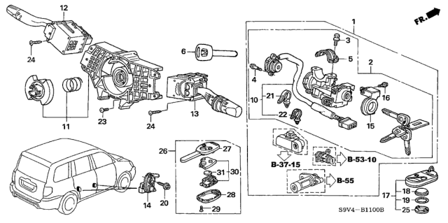 2004 Honda Pilot Cover, Battery Diagram for 72146S5AA01