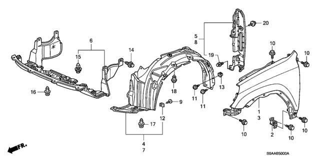 2006 Honda CR-V Clip, Splash Shield Diagram for 91504S9A003