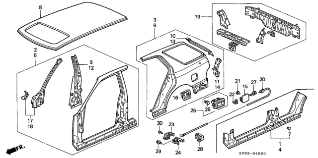 1994 Honda Accord  Panel, R. Side Sill Diagram for 04631SV4A80ZZ