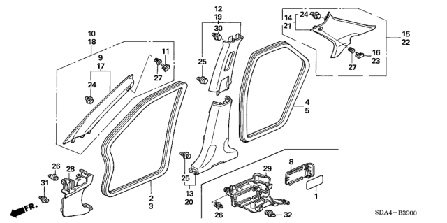 2006 Honda Accord Garnish Assy., R. RR. Pillar *NH220L* (CLEAR GRAY) Diagram for 84131SDAA11ZA