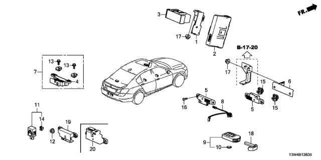 2014 Honda Accord Hybrid  Fob Assembly, Entry Key Diagram for 72147T3WA01