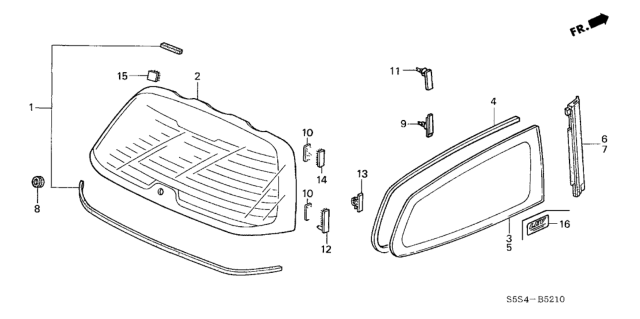 2003 Honda Civic Clip, Quarter Windshield Diagram for 91501S2R003