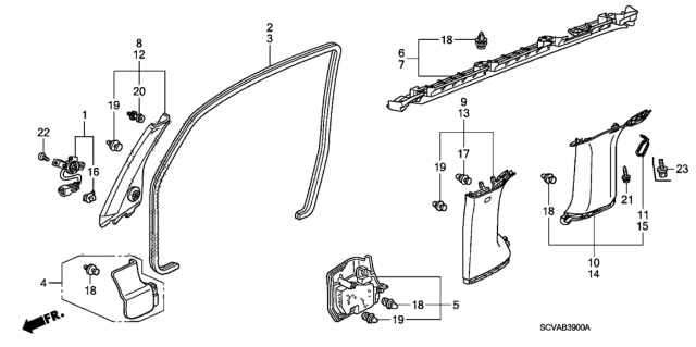 2007 Honda Element  Clip, Pillar Diagram for 91561SCVA01
