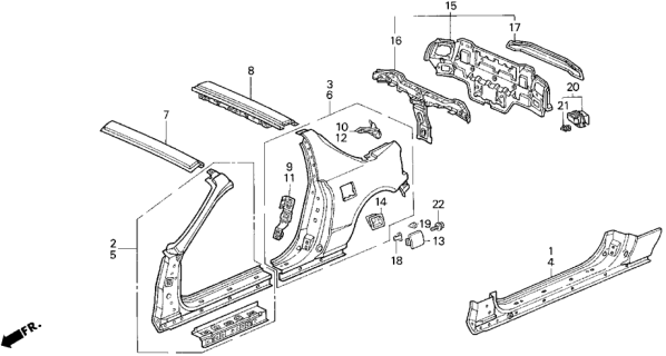 1994 Honda Del Sol Panel Set, R. FR. (Outer) Diagram for 04635SR2A00ZZ