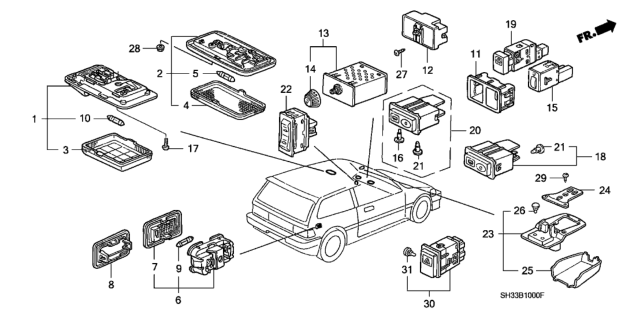 1991 Honda Civic  Light Assembly, Interior (Lofty Gray) (Sunroof) (Daiichi) Diagram for 34250692023ZB