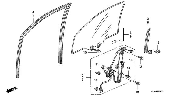 2007 Honda Fit  Glass Assy., L. FR. Door (Green) (Nippon Safety) Diagram for 73350SLNA00