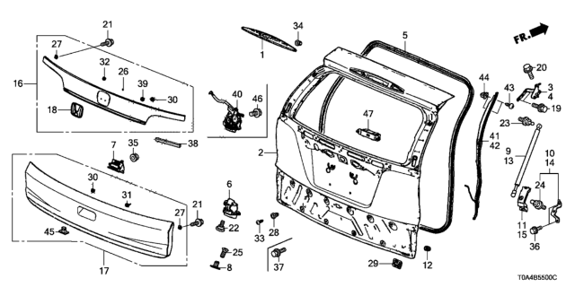 2016 Honda CR-V  Hinge Complete R, T/Ga Diagram for 68210T0GA00ZZ