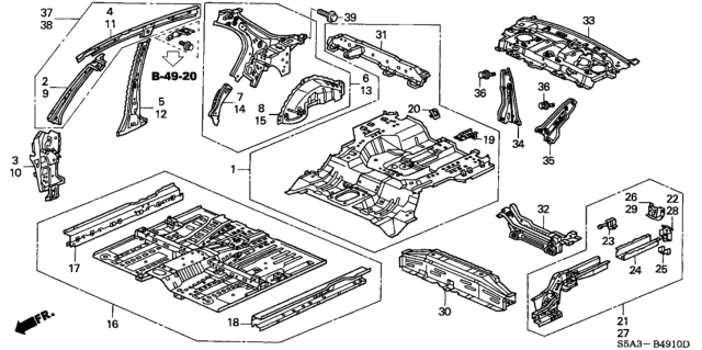 2003 Honda Civic  Rail Set, L. Roof Side Diagram for 04649S5A300ZZ