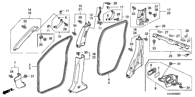 2012 Honda Ridgeline  Cap, R. Quarter Pillar *YR309L* (TU LIGHT BEIGE) Diagram for 84132SJCA01ZC