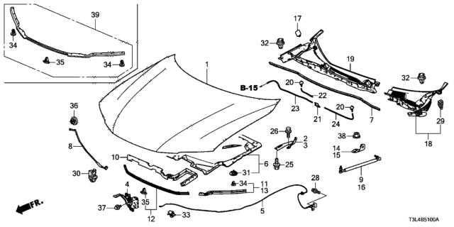 2015 Honda Accord Bracket R, Hood Open Diagram for 74160T2GA00