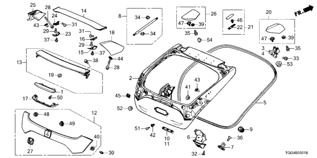 2018 Honda Civic  Weatherstrip, Tailgate Diagram for 74440TGHA01
