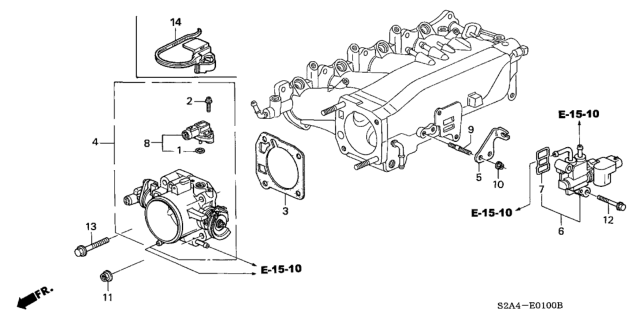 2005 Honda S2000  Gasket, Throttle Body Diagram for 16176P73004