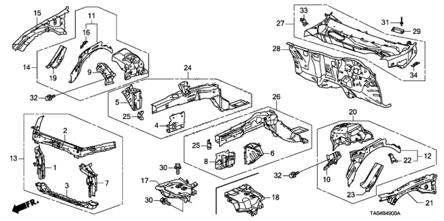 2009 Honda Accord Bulkhead, Front Diagram for 60400TA0A00ZZ