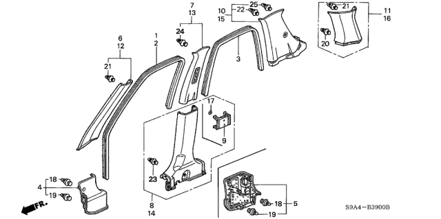 2004 Honda CR-V Garnish Assy., L. Quarter Pillar *YR204L* (LIGHT SADDLE) Diagram for 84181SCA003ZB