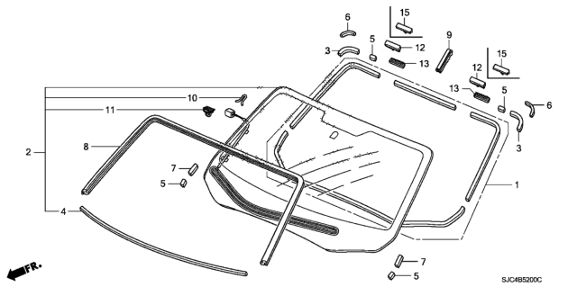 2009 Honda Ridgeline Seal, FR. Windshield Molding (Upper) Diagram for 73128S3VA00