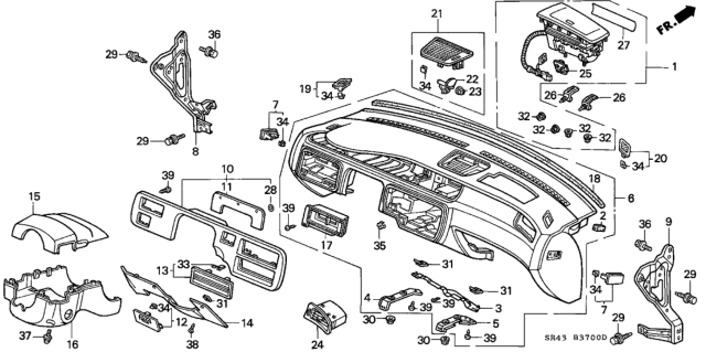 1995 Honda Civic  Garnish Assy., Defroster *YR150L* (Driver Side) (MYSTIC BROWN) Diagram for 77470SR3C00ZE
