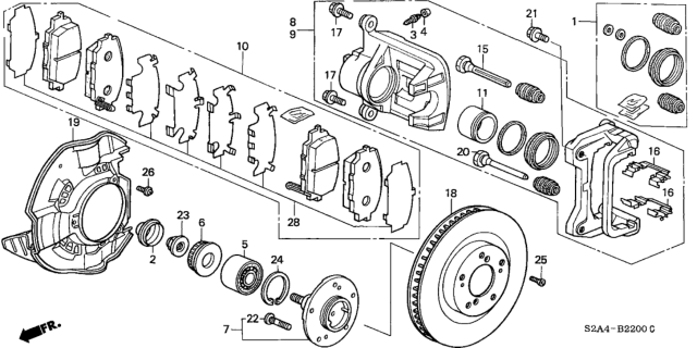 2005 Honda S2000  Caliper Sub-Assembly, Left Front Diagram for 45019S2A003