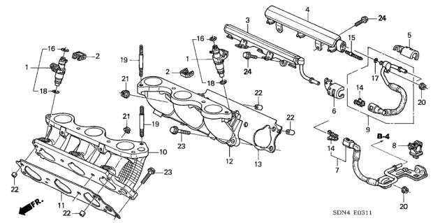 2003 Honda Accord Base, RR. Injector Diagram for 17060RDVJ00